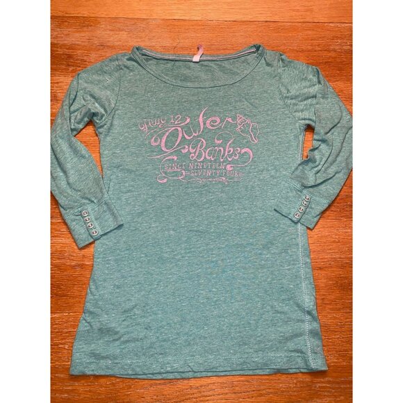 Outer Banks Tops - Outer Banks Hwy 12 Womens Long Sleeve Tunic Top With Button Cuffs - Teal Heather